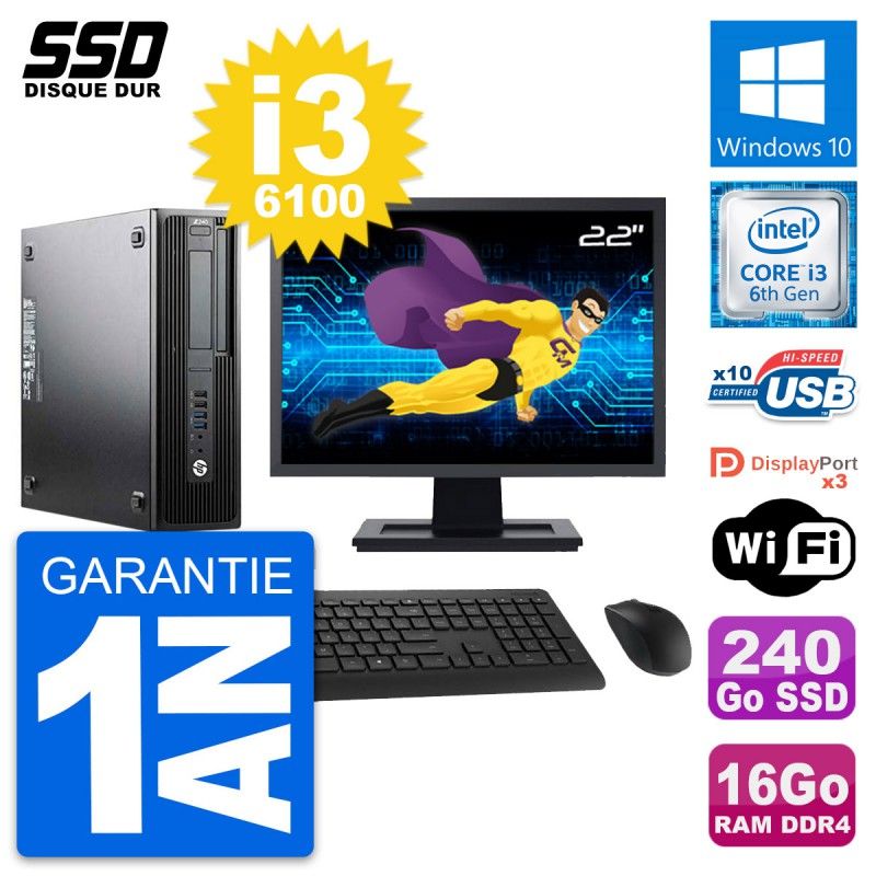 HP WorkStation Z240 SFF Computer - 22" Screen, i3-6100, 16GB RAM, 240GB SSD, Windows 10, Wifi