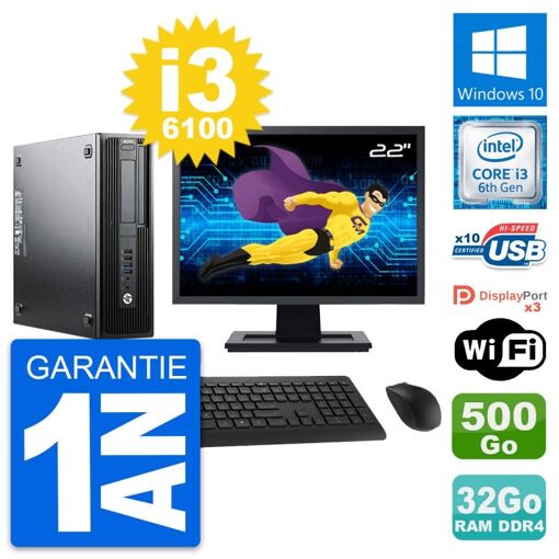 Computadora de escritorio HP Z240 SFF - Pantalla de 22', Intel i3-6100, 32GB de RAM, 500GB HDD, Windows 10, WiFi