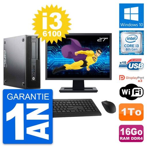 Computadora de escritorio HP Z240 SFF - Pantalla de 27', Intel Core i3-6100, 16GB de RAM, 1TB de almacenamiento, Windows 10, WiFi