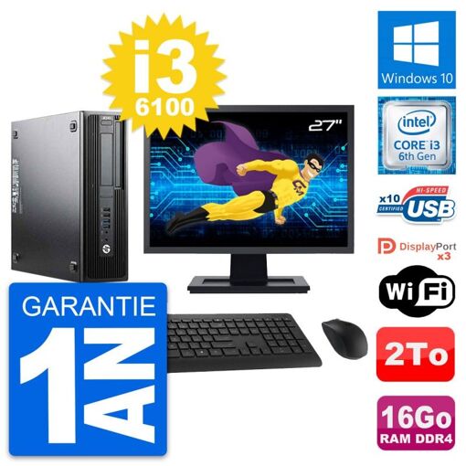 Computadora de escritorio HP Z240 SFF - Pantalla de 27", Procesador Intel Core i3-6100, 16 GB de RAM, 2 TB de almacenamiento, Windows 10, WiFi