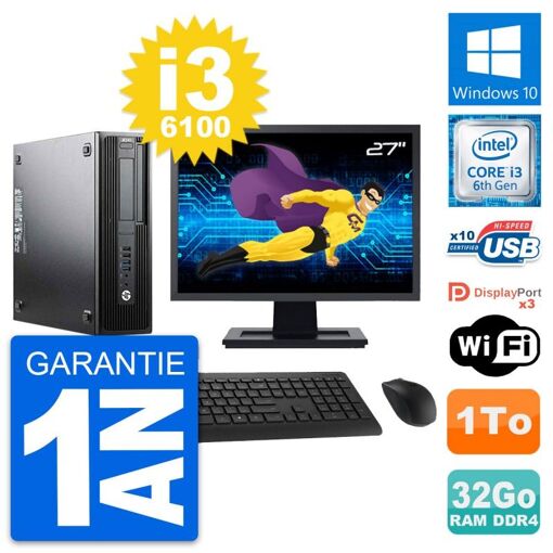 Computadora de escritorio HP Z240 SFF - Pantalla de 27'', Intel Core i3-6100, 32 GB de RAM, 1 TB HDD, Windows 10, WiFi