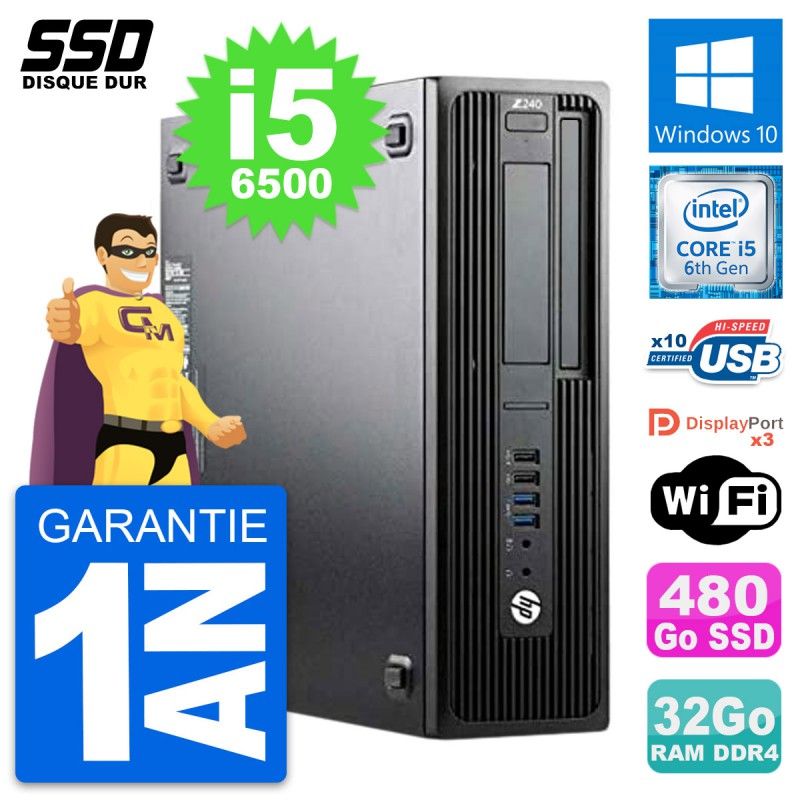 Estación de trabajo HP Z240 SFF - Procesador Intel Core i5-6500, 32 GB de RAM, 480 GB SSD, Windows 10, WiFi