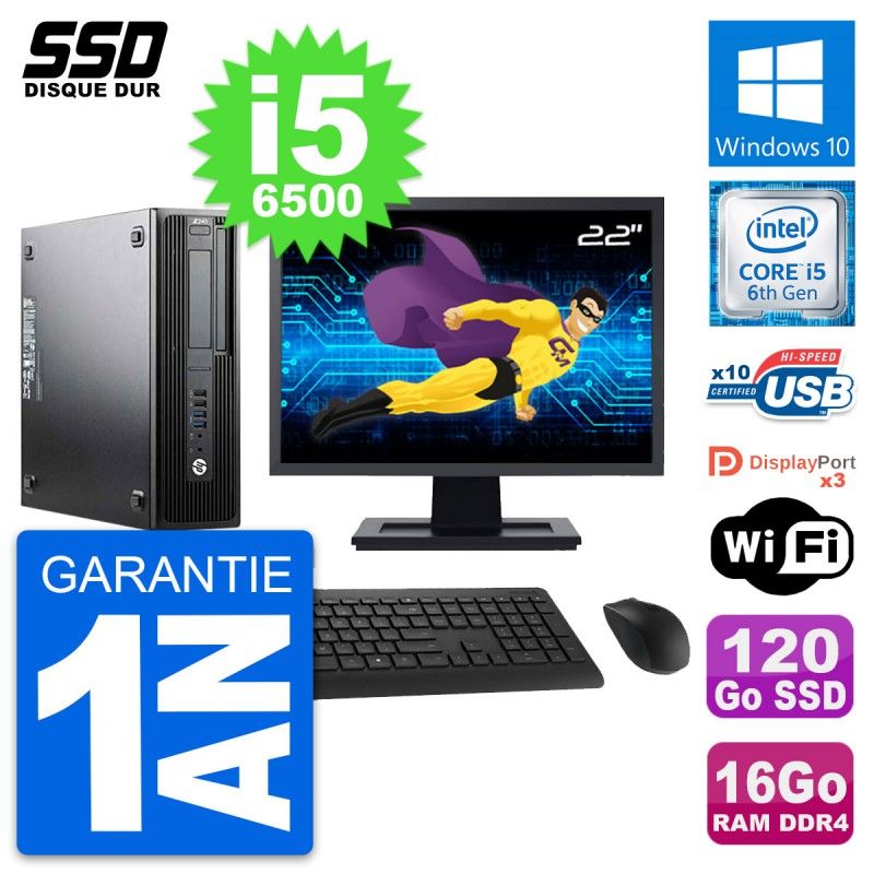 HP WorkStation Z240 SFF Computer - 22" Screen, i5-6500, 16GB RAM, 120GB SSD, Windows 10, Wifi