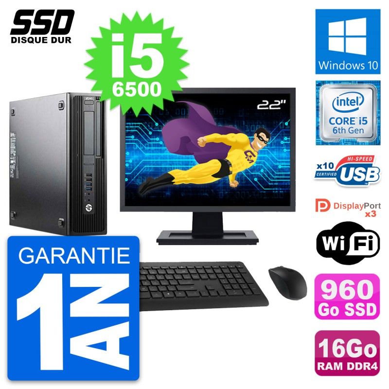 HP WorkStation Z240 SFF Computer - 22" Screen, i5-6500, 16GB RAM, 960GB SSD, Windows 10, Wifi