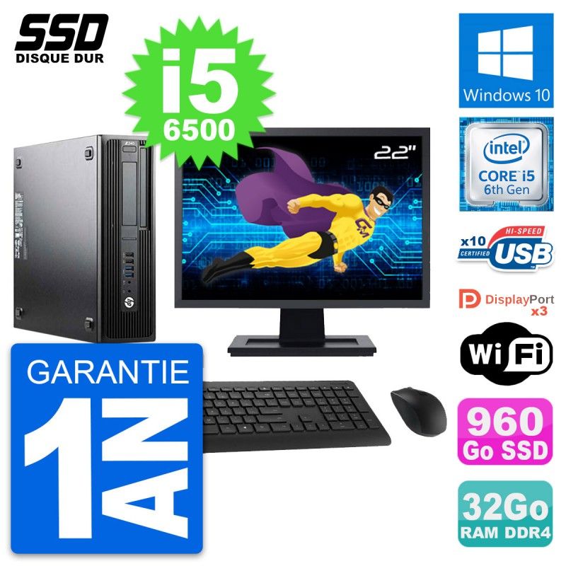 HP WorkStation Z240 SFF Computer - 22" Screen, i5-6500, 32GB RAM, 960GB SSD, Windows 10, Wifi