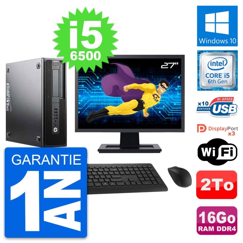 HP Z240 SFF Desktop Computer - 27" Screen, Intel Core i5-6500, 16GB RAM, 2TB HDD, Windows 10