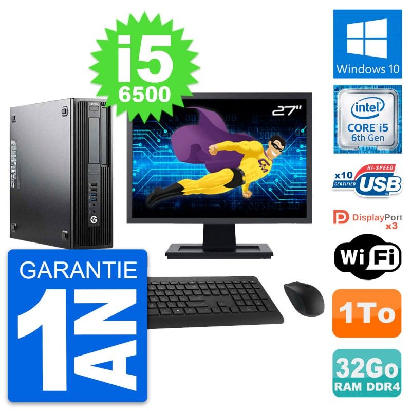 HP Z240 SFF Desktop Computer - 27" Screen, Intel Core i5-6500, 32GB RAM, 1TB HDD, Windows 10, WiFi