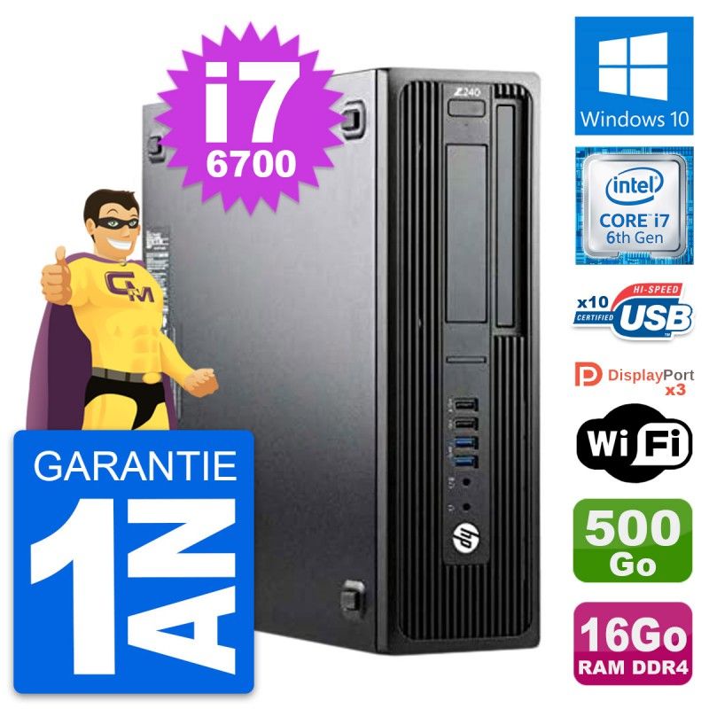 Station de travail HP Z240 SFF - Processeur Intel Core i7-6700, 16 Go de RAM, 500 Go SSD, Windows 10, WiFi