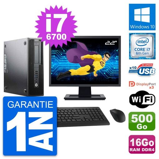 Computadora de escritorio HP Z240 SFF - Pantalla de 22', Intel i7-6700, 16GB de RAM, Disco duro de 500GB, Windows 10, WiFi