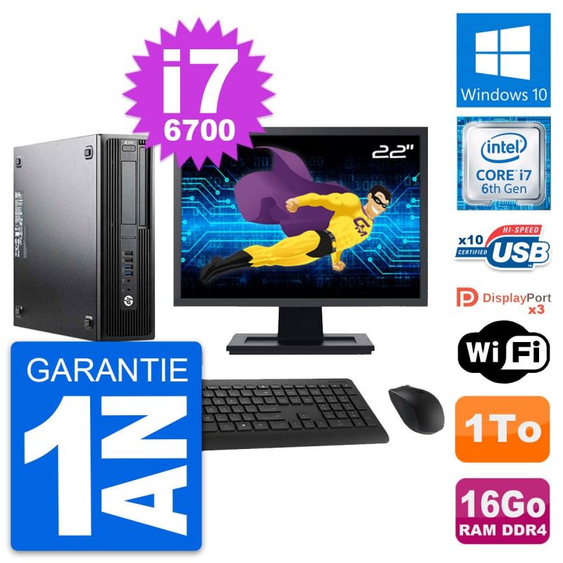 HP Z240 SFF Desktop Computer - 22" Screen, Intel Core i7-6700, 16GB RAM, 1TB Storage, Windows 10, WiFi