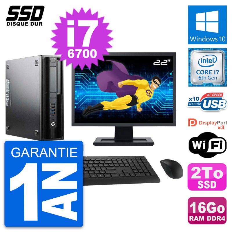 HP WorkStation Z240 SFF Computer - 22" Screen, i7-6700, 16GB RAM, 2TB SSD, Windows 10, WiFi