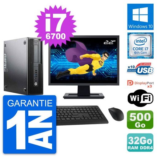 PC de sobremesa HP Z240 SFF - Pantalla de 22', Intel i7-6700, 32GB de RAM, 500GB HDD, Windows 10, WiFi