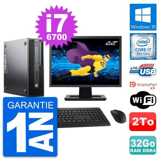 PC de escritorio HP Z240 SFF - Pantalla de 22', Intel Core i7-6700, 32GB de RAM, 2TB HDD, Windows 10, WiFi