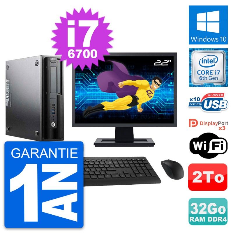 HP Z240 SFF Desktop PC - 22" Screen, Intel Core i7-6700, 32GB RAM, 2TB HDD, Windows 10, WiFi