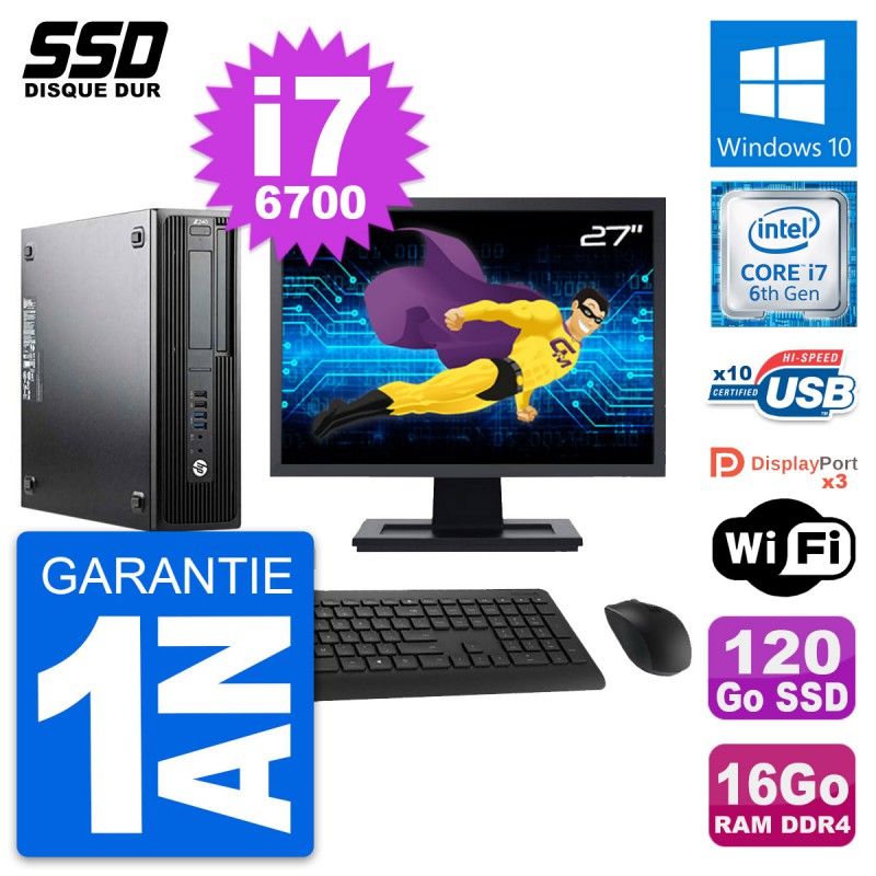 HP WorkStation Z240 SFF Computer - 27" Screen, i7-6700, 16GB RAM, 120GB SSD, Windows 10, WiFi