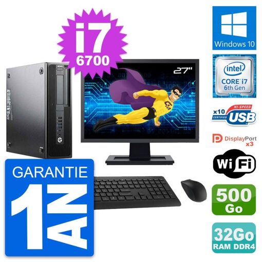 Computadora de escritorio HP Z240 SFF - Pantalla de 27", Procesador Intel i7-6700, 32 GB de RAM, Disco duro de 500 GB, Windows 10, WiFi