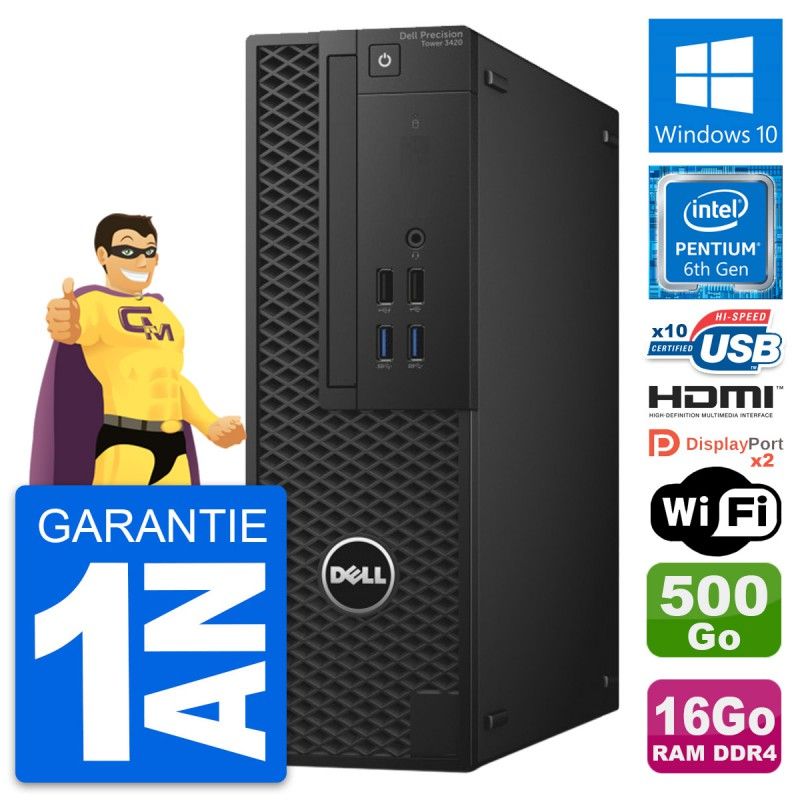 Computadora de escritorio Dell Precision T3420 SFF - Procesador Intel G4400, 16 GB de RAM, 500 GB HDD, HDMI, WiFi, Windows 10