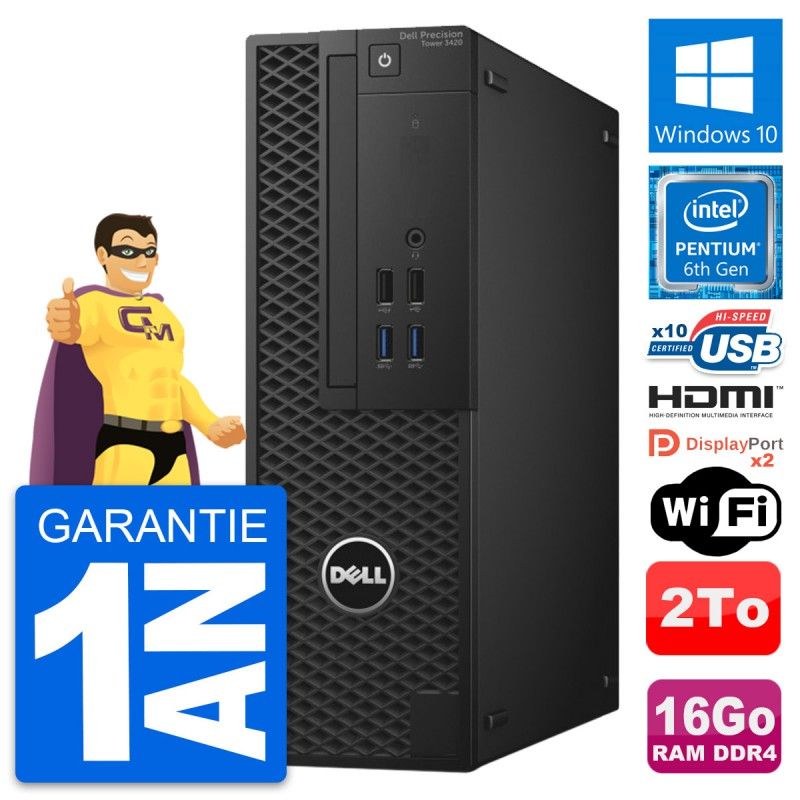 Dell Precision T3420 SFF Computer - Intel G4400, 16GB RAM, 2TB HDD, HDMI, WiFi