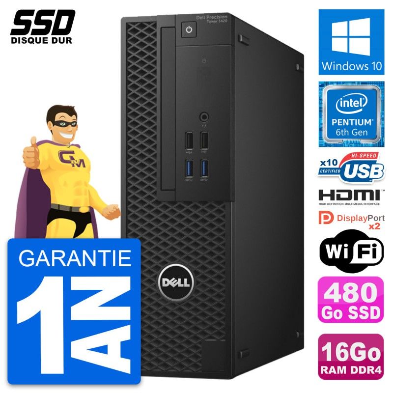 Dell Precision T3420 SFF PC - Intel G4400, 16GB RAM, 480GB SSD, HDMI, WiFi
