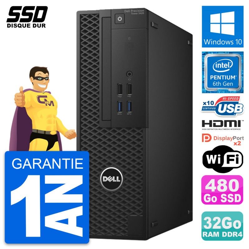 Dell Precision T3420 SFF PC - Intel G4400, 32GB RAM, 480GB SSD, HDMI, WiFi
