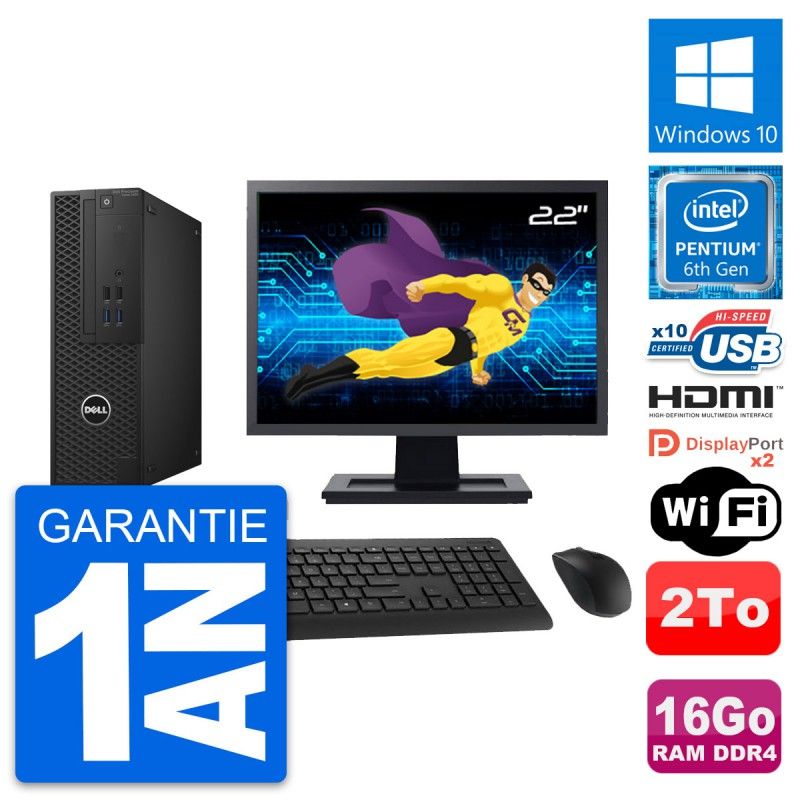 Dell T3420 SFF Desktop Computer - 22" Screen, Intel G4400, 16GB RAM, 2TB Storage, HDMI