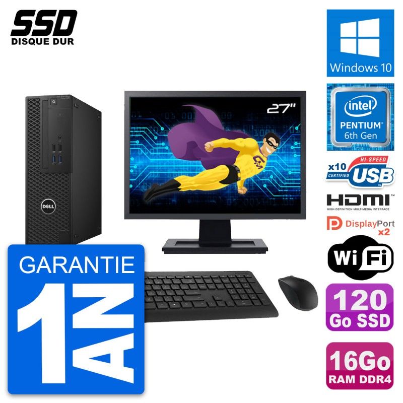 Dell T3420 SFF Desktop Computer | 27" Screen | Intel G4400 | 16GB RAM | 120GB SSD | HDMI | WiFi