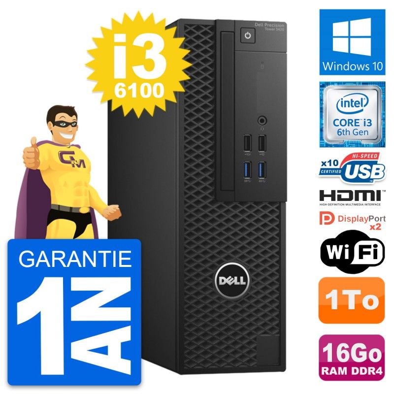 Dell Precision T3420 SFF Desktop PC - i3-6100, 16GB RAM, 1TB HDD, HDMI, Windows 10, Wifi