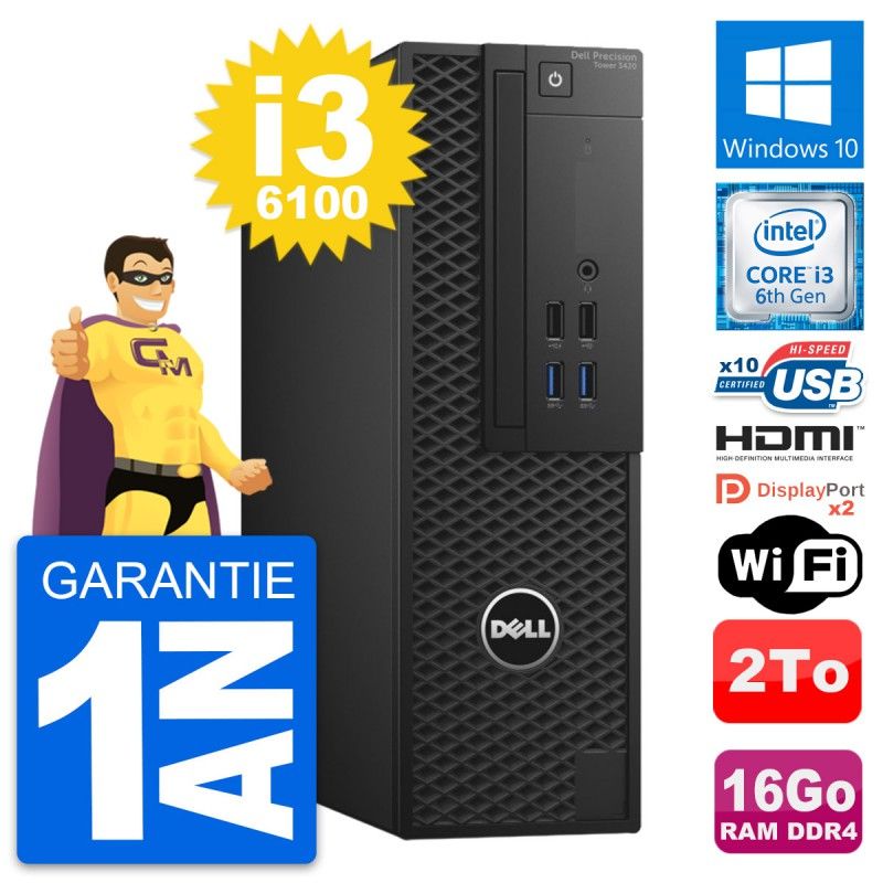 Dell Precision T3420 SFF Desktop - i3-6100, 16GB RAM, 2TB HDD, HDMI, Windows 10, Wi-Fi