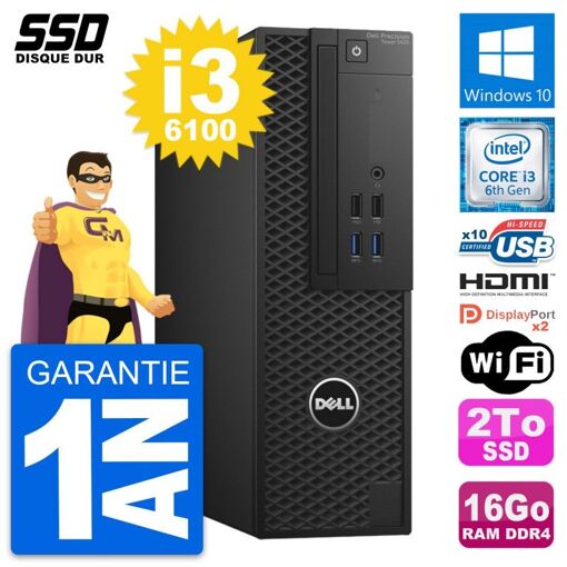 Computadora de escritorio Dell Precision T3420 SFF, Intel Core i3-6100, 16GB RAM, 2TB SSD, HDMI, Windows 10, Wifi