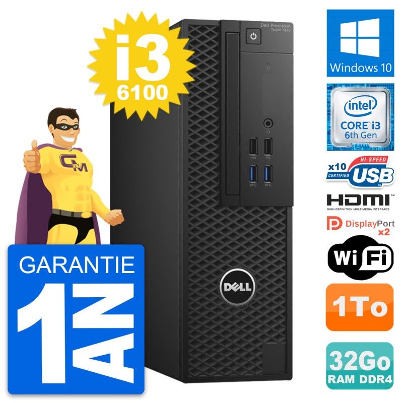 Dell Precision T3420 SFF Desktop PC i3-6100 32GB RAM 1TB HDD HDMI Windows 10 Wifi