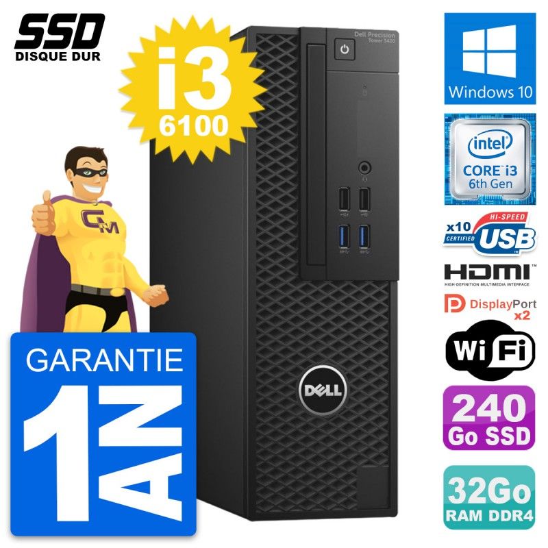 Dell Precision T3420 SFF Core i3-6100 32GB RAM 240GB SSD HDMI Windows 10 Wifi