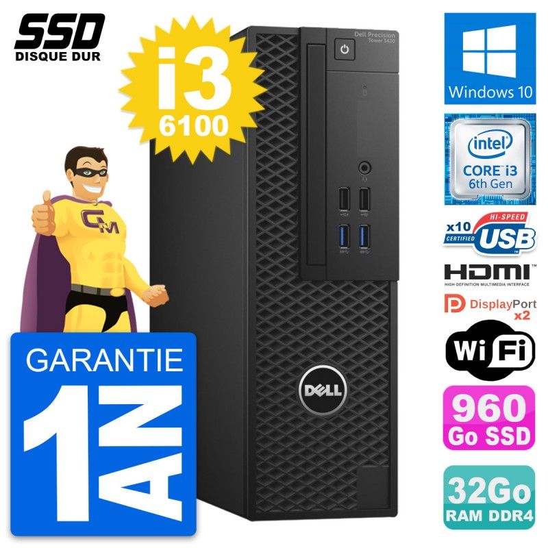 Dell Precision T3420 SFF Core i3-6100 32GB RAM 960GB SSD Windows 10 WiFi