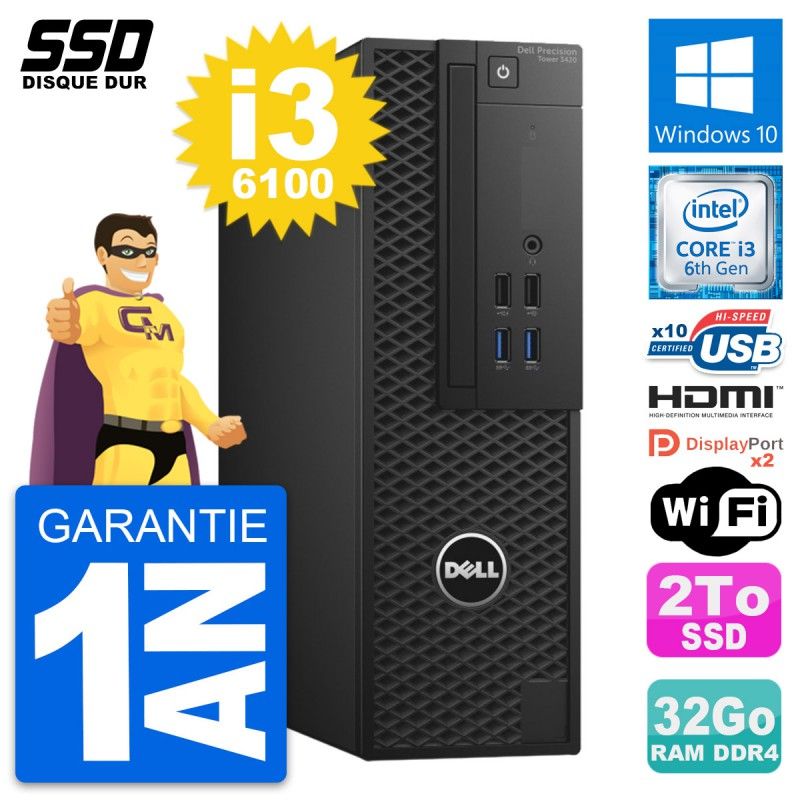 Dell Precision T3420 SFF Core i3-6100 32GB RAM 2TB SSD HDMI Windows 10 Wi-Fi