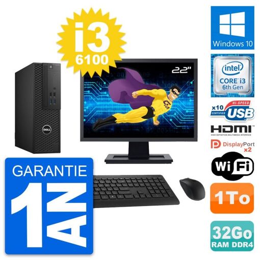 Computadora de escritorio Dell T3420 SFF, pantalla de 22', i3-6100, 32GB de RAM, 1TB HDD, HDMI, WiFi