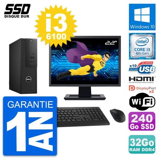 Computadora Dell T3420 SFF - Pantalla de 22', Core i3-6100, 32GB de RAM, 240GB SSD, HDMI, Windows 10, WiFi