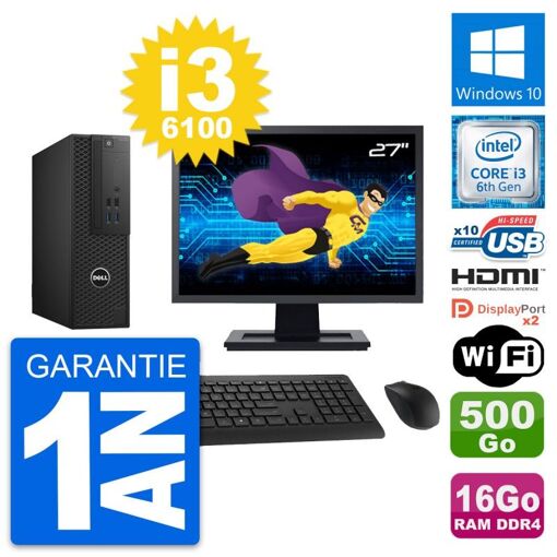 Computadora de escritorio Dell T3420 SFF - Pantalla de 27', Intel Core i3-6100, 16GB RAM, 500GB HDD, HDMI, WiFi