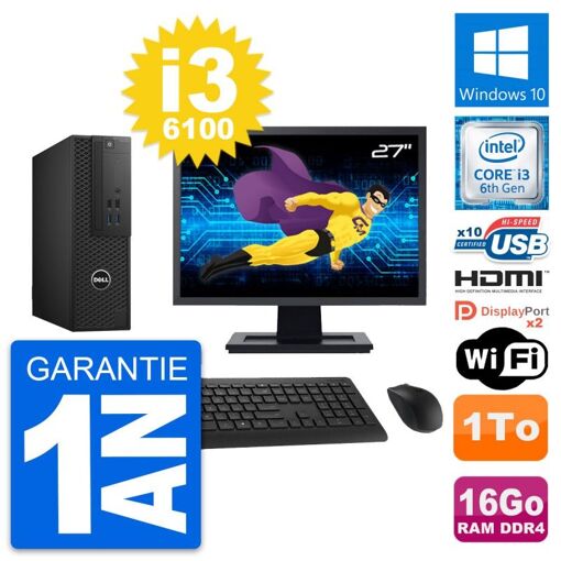 Computadora de escritorio Dell T3420 SFF | Pantalla de 27'' | i3-6100 | 16GB RAM | 1TB HDD | HDMI | Windows 10 | WiFi