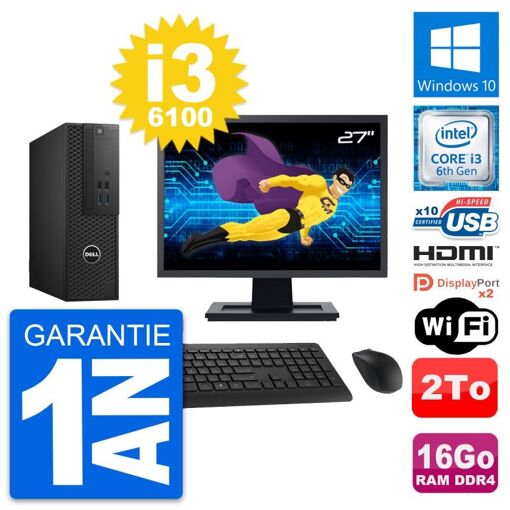 Computadora de escritorio Dell T3420 SFF - Pantalla de 27'', i3-6100, 16GB RAM, 2TB Almacenamiento, HDMI, WiFi