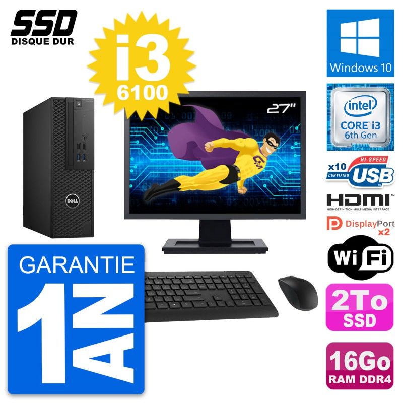 Dell T3420 SFF Desktop Computer | 27" Screen | Core i3-6100 | 16GB RAM | 2TB SSD | HDMI