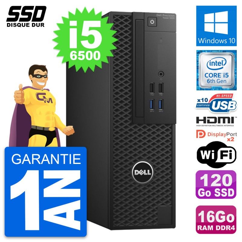 Ordinateur Dell Precision T3420 SFF - Processeur Intel Core i5-6500, 16 Go de RAM, 120 Go SSD, HDMI, Windows 10, Wi-Fi