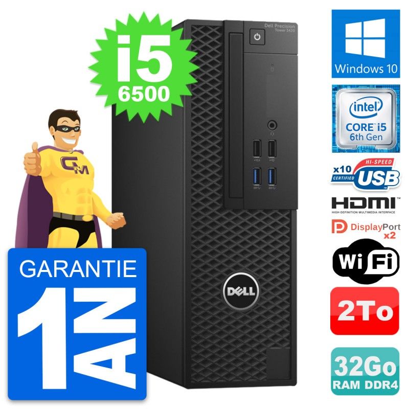 Dell Precision T3420 SFF Desktop Computer - i5-6500, 32GB RAM, 2TB HDD, HDMI, Windows 10, WiFi