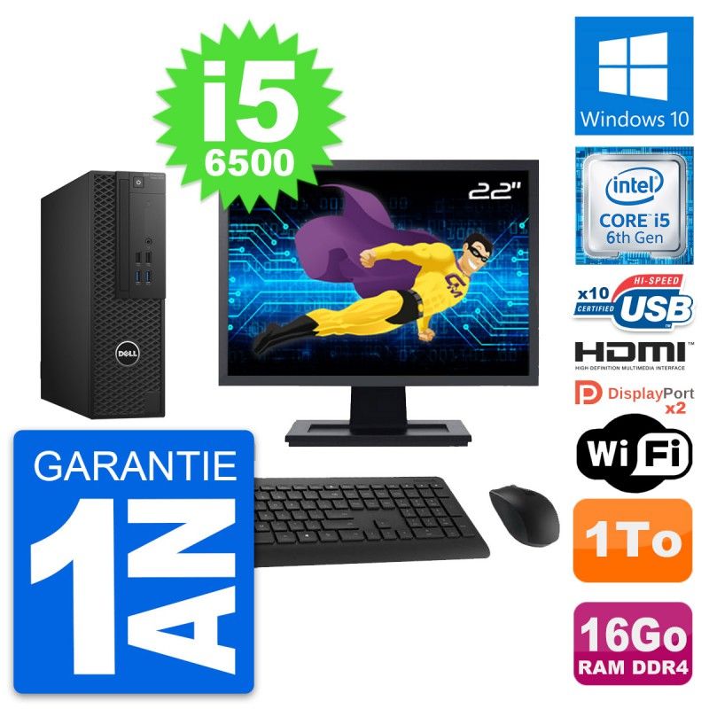 Dell T3420 SFF Desktop Computer | 22' Screen | i5-6500 | 16GB RAM | 1TB HDD | WiFi