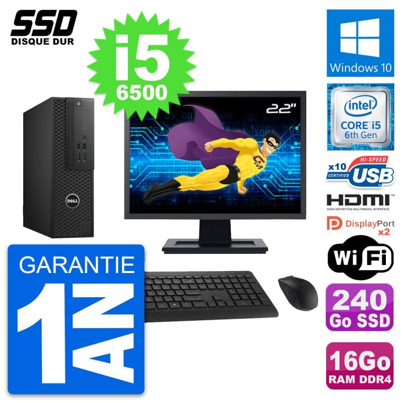 Dell T3420 SFF Desktop - 22" Screen, Core i5-6500, 16GB RAM, 240GB SSD, HDMI, WiFi