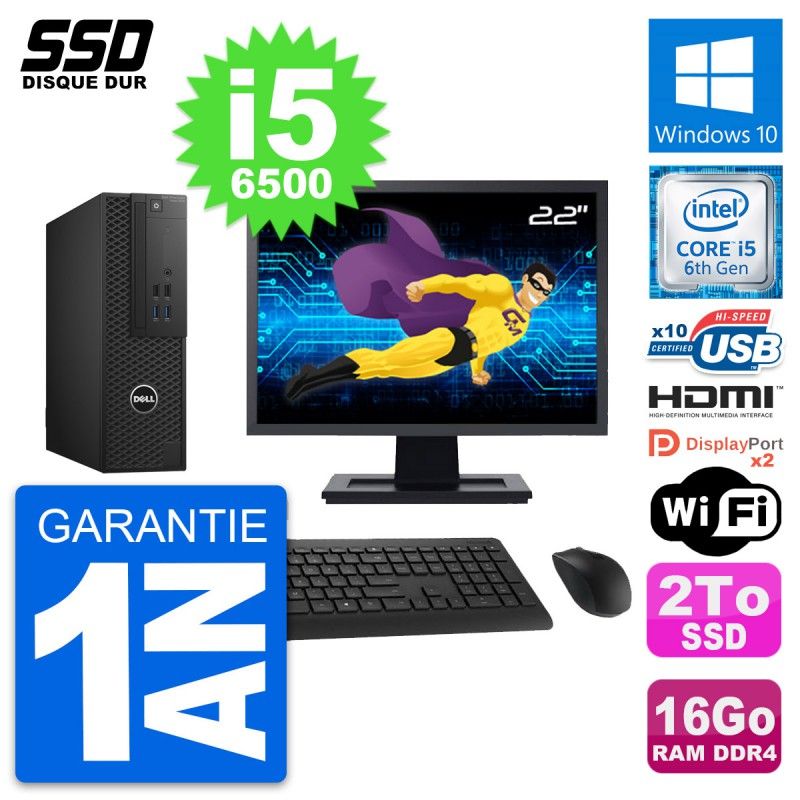 Dell T3420 SFF Desktop - 22" Screen, Core i5-6500, 16GB RAM, 2TB SSD, HDMI, WiFi, Windows 10