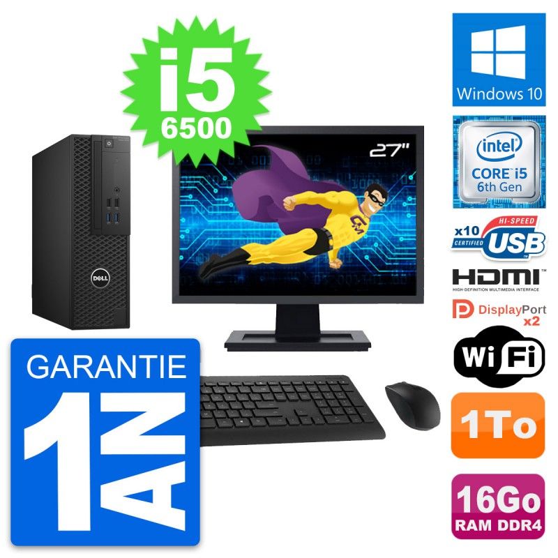 Dell T3420 SFF Desktop Computer | 27" Screen | i5-6500 | 16GB RAM | 1TB HDD | HDMI