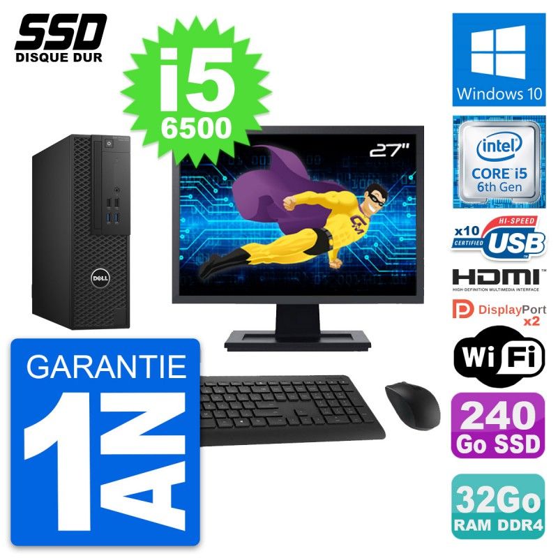 Dell T3420 SFF Computer | 27" Screen | Core i5-6500 | 32GB RAM | 240GB SSD | HDMI | WiFi