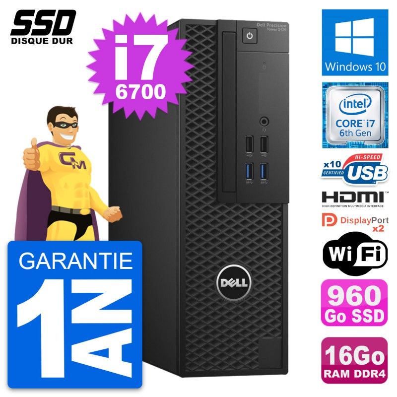 Dell Precision T3420 SFF - Core i7-6700, 16GB RAM, 960GB SSD, HDMI, Windows 10, WiFi