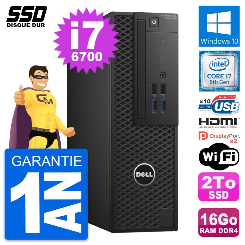 Dell Precision T3420 SFF Computer - Core i7-6700, 16GB RAM, 2TB SSD, HDMI
