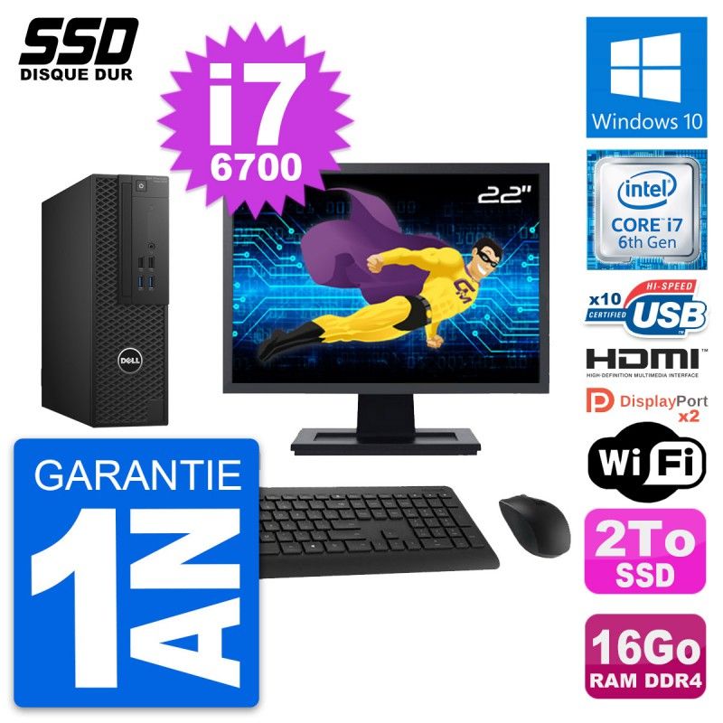 Dell T3420 SFF Desktop Computer - 22" Screen, Core i7-6700, 16GB RAM, 2TB SSD, HDMI