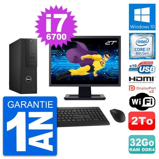 Computadora Dell T3420 SFF - Pantalla de 27', i7-6700, 32GB de RAM, 2TB HDD, HDMI, WiFi